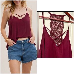 Charlotte Russe Maroon/Red Halter Top w/ Lace Panel on Back